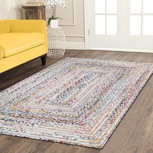 Hand Braided Jute Rug, White Chindi Cotton Rug, Multicolor Hallway Runner Rug, Indoor Rug, Rugs For Living Room, Customize Rug 2x8, 2x10 Ft