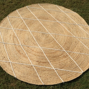 Beige Round Jute Rug Circle Area Rug Natural Jute Rug Geometric Jute Braided Rug Boho Rug Rugs for Living Room Custom Rug 3x3 6x6 10x10 Feet
