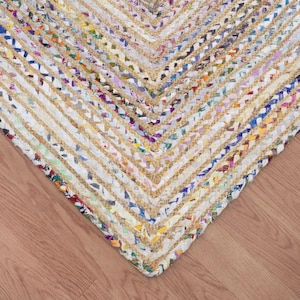 Hand Braided Jute Rug, White Chindi Cotton Rug, Multicolor Hallway Runner Rug, Indoor Rug, Rugs For Living Room, Customize Rug 2x8, 2x10 Ft