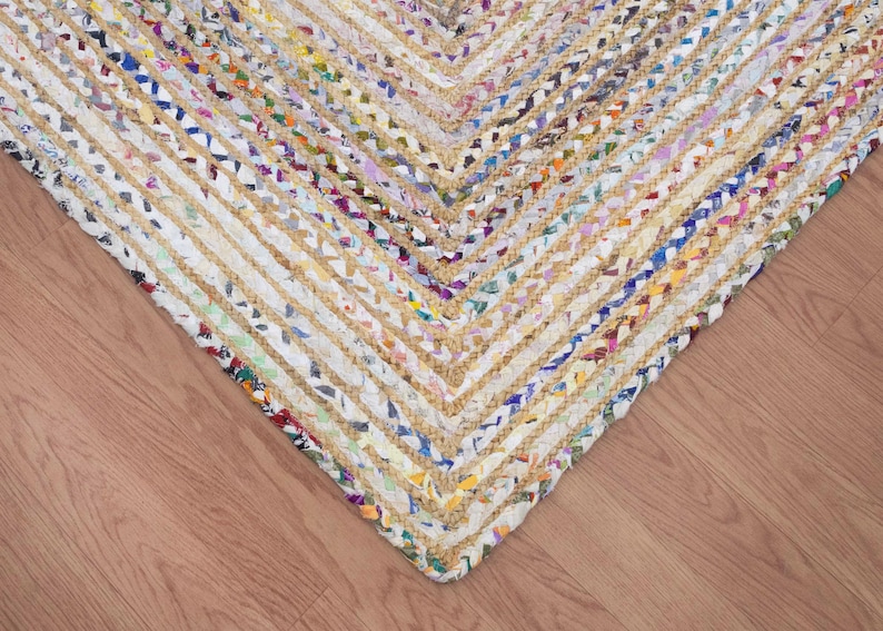 Hand Braided Jute Rug, White Chindi Cotton Rug, Multicolor Hallway Runner Rug, Indoor Rug, Rugs For Living Room, Customize Rug 2x8, 2x10 Ft