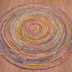 Tapis rond en coton Chindi multicolore fait r extérieur, paillasson d'entrée, taille personnalisée, 3x3, 5x5, 6x6 pieds