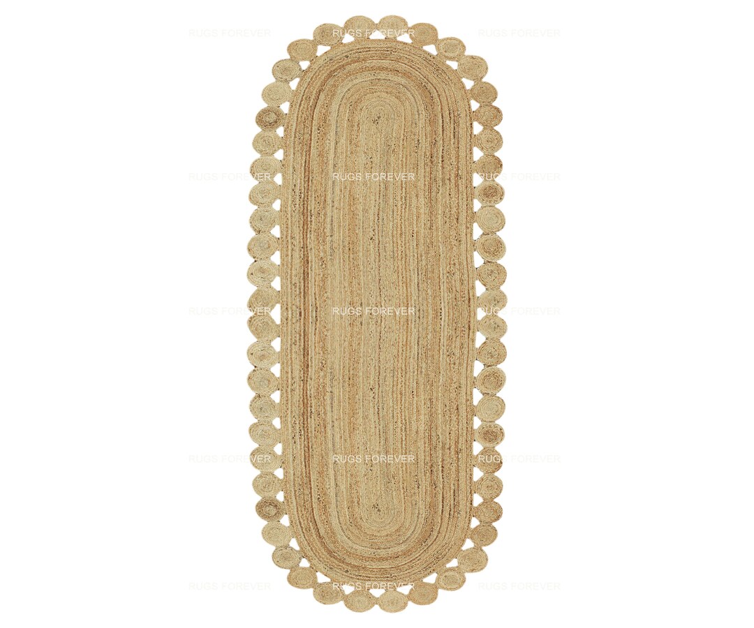 Scalloped Jute Runner Rug Handmade Oval Jute Runners Handbraided Jute