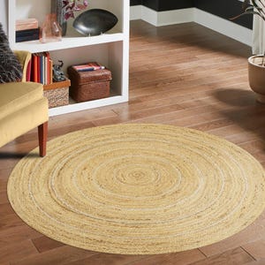 Natural Fiber Jute Rug, Circle Rug Hand Braided Jute Rug Beige Round Rug outdoor rug Rugs For Living Room Custom Size Rug 5x5 6x6 9x9 feet