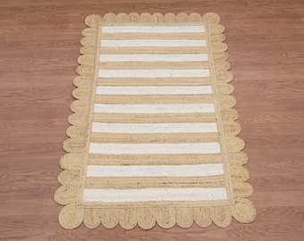 Braided Jute Stair Runner Rug, Beige White Boho Farmhouse Style Carpet