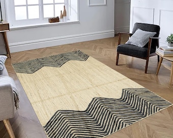 Alfombra de yute negra beige hecha a mano área de yute alfombra de fibra natural alfombra de yute alfombras de yoga al a4x6 6x9 9x12 pies