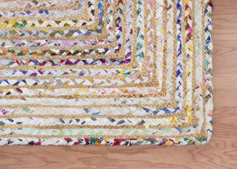 Hand Braided Jute Rug, White Chindi Cotton Rug, Multicolor Hallway Runner Rug, Indoor Rug, Rugs For Living Room, Customize Rug 2x8, 2x10 Ft