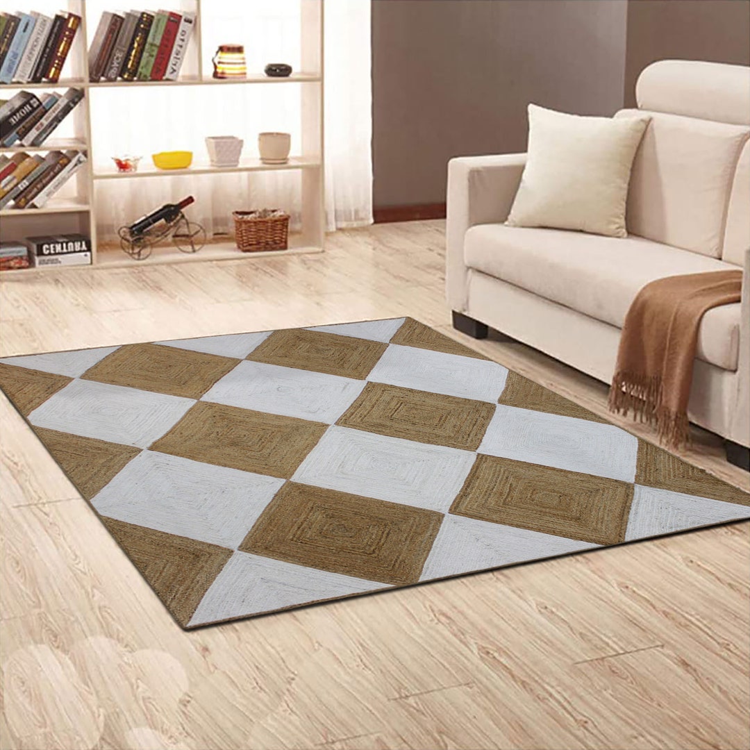 Hand Braided Natural Beige Jute Rug Woven White Jute Farmhouse Area Rug