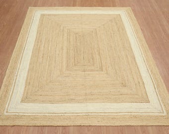 Handmade Braided Jute Rug, Boho Woven Area Rug, Custom Size