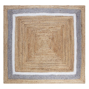 Handmade Braided Beige & Gray Jute Rug, Woven Rug, Square Rug, Table Carpet, Outdoor Patio Rug, Boho Decor Carpet Custom Rug 5x7 6x6 3x12 Ft