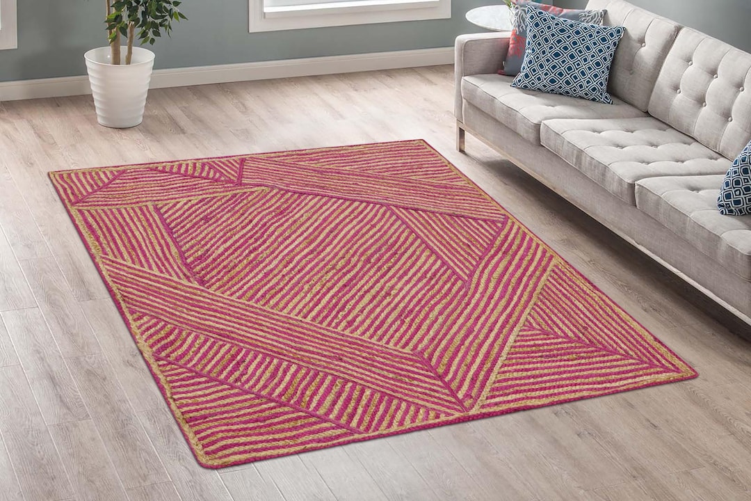 Pink Jute Area Rug, Hand Braided Bohemian Geometric Carpet - Etsy