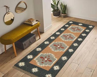 Handwoven Hemp Jute Rug, Boho Natural Fiber Area Runner, Neutral Living Room Hallway Home