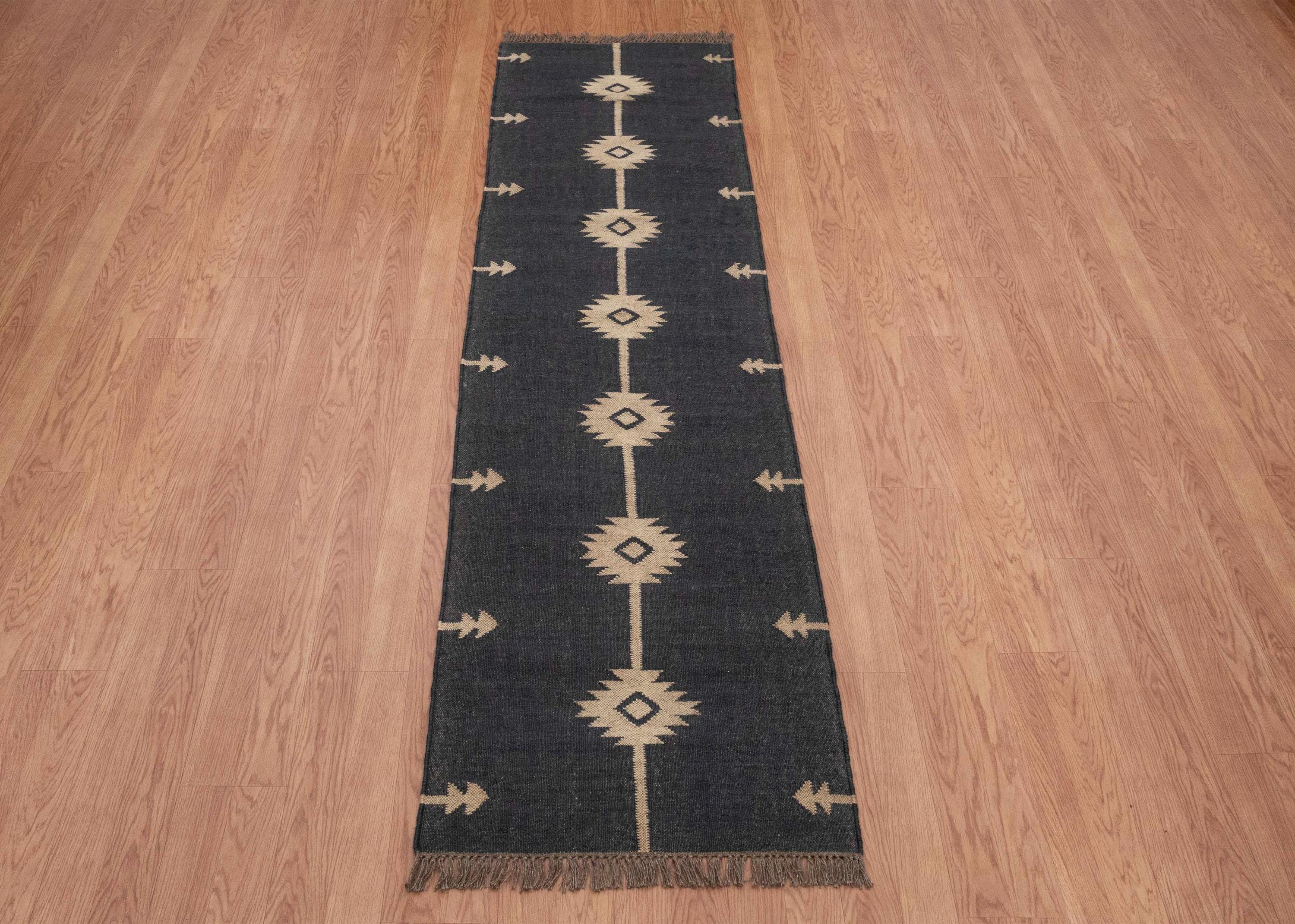 Rust Black Aztec Rug Black Jute Runner Rug, Handwoven Aztec Tribal Southwestern Hallway Rug ...