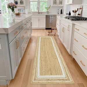 Alfombra de yute natural, trenzada a mano, personalizable, beige, para cocina, pasillo y patio exterior (1,5 x 15,2 x 15,2 cm, 0,6 x 6 m)