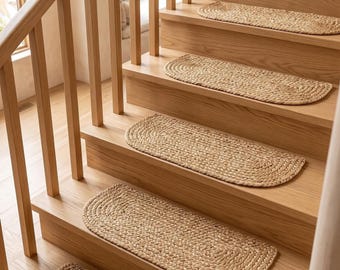 Natural Jute Stair Treads, Oval Braided Mats in Undyed