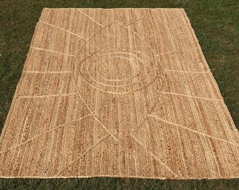 Hand Braided Jute Area Rug: Natural Beige, Boho Decor