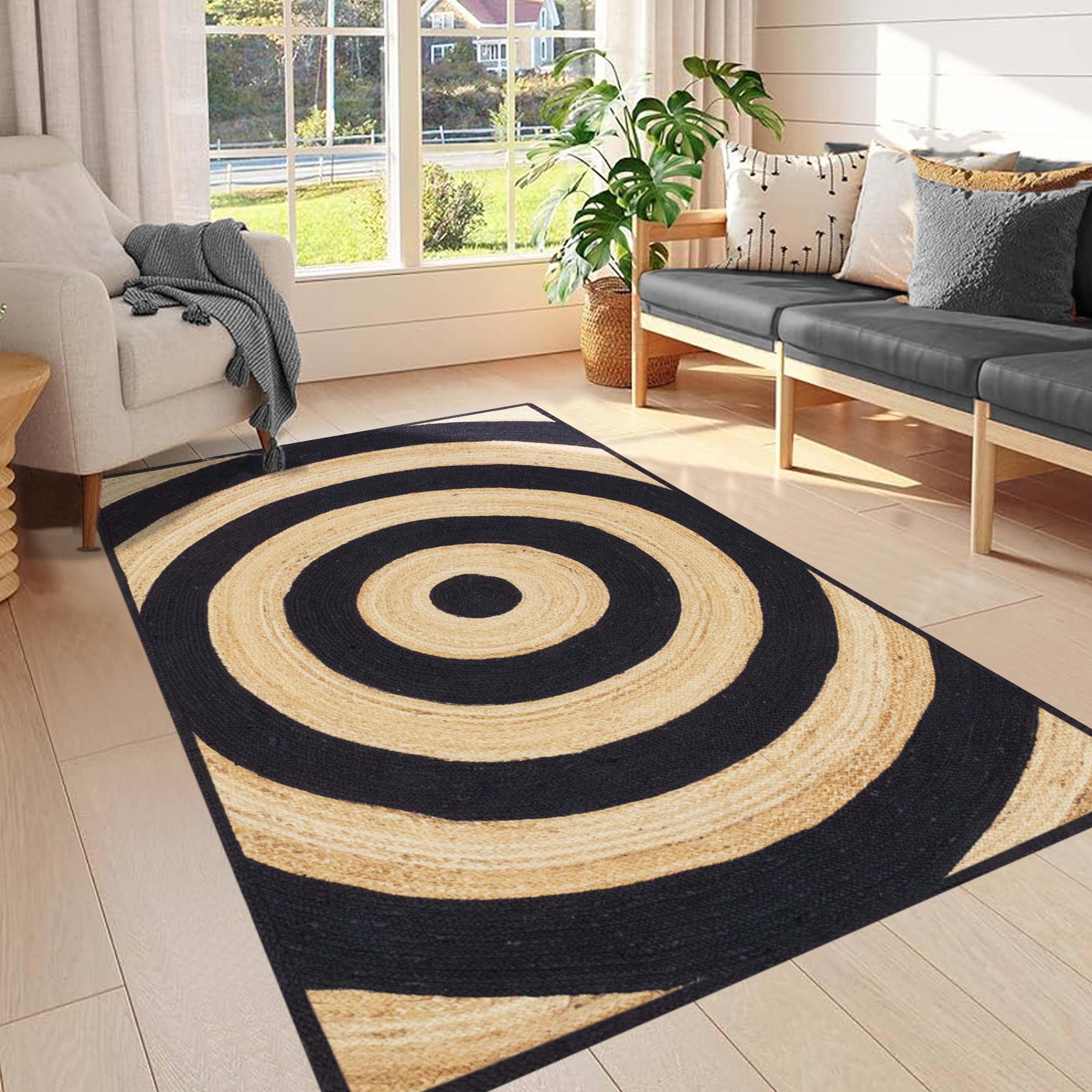Hand Braided Jute Rug, Black Concentric Circle, Boho Area Rug - Etsy
