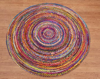 Chindi Rugs Circle Rug Alfombra de algodón Chindi hecha a mano Alfombra trenzada redonda Boho Kilim Esteras de yoga al 4x4 6x6 10x10 pies