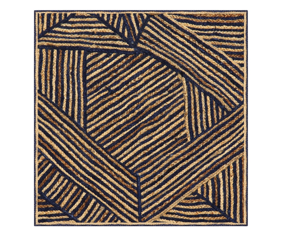 Blue Square Area Rug Handwoven Natural Fiber Jute Rug Etsy