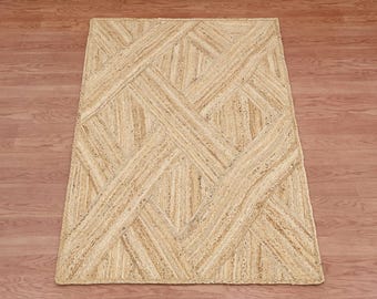 Handmade Jute Area Rug: Geometric Boho Farmhouse Carpet