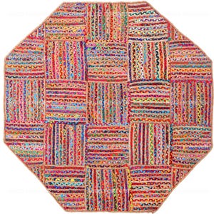 Chindi Rugs Yoga Mats Hand Braided Rug Multicolor Chindi Cotton Rugs Jute Braided Rug Hemp Jute Boho Decor Rug Customize Rug 4x4 6x6 8x8 Ft.