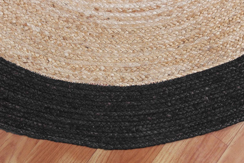 Extra Large Round Area Rug Indian Handmade Jute Area Rug Black Bordered