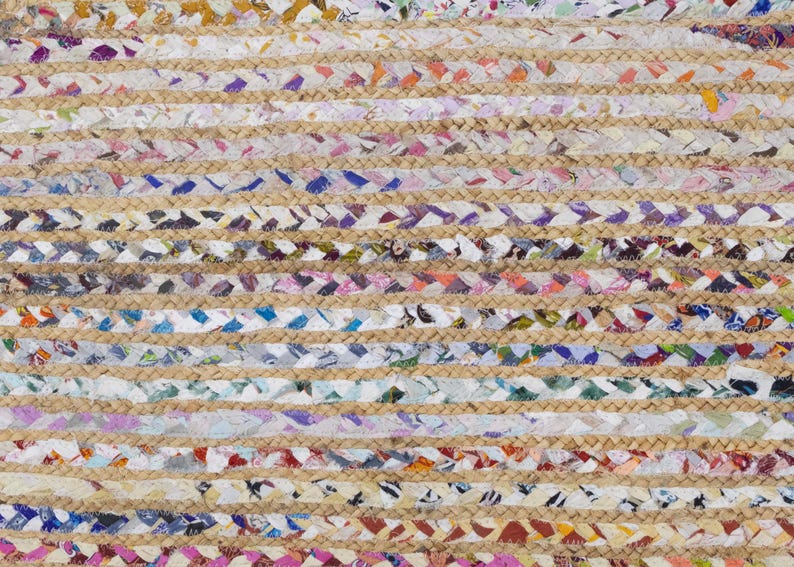 Hand Braided Jute Rug, White Chindi Cotton Rug, Multicolor Hallway Runner Rug, Indoor Rug, Rugs For Living Room, Customize Rug 2x8, 2x10 Ft