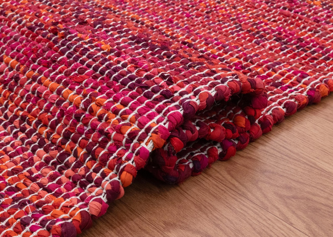 Red Multicolor Rug Multicolor Red Rug Handmade Rugs Jute Rug Cotton Chindi Rug Runner Rug ...