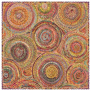 Indischer quadratischer Kelim-Teppich aus geflochtener Jute, Chindi-Baumwollteppich, quadratische Esszimmerteppiche, Teppiche  7x7 12x12 Fuß