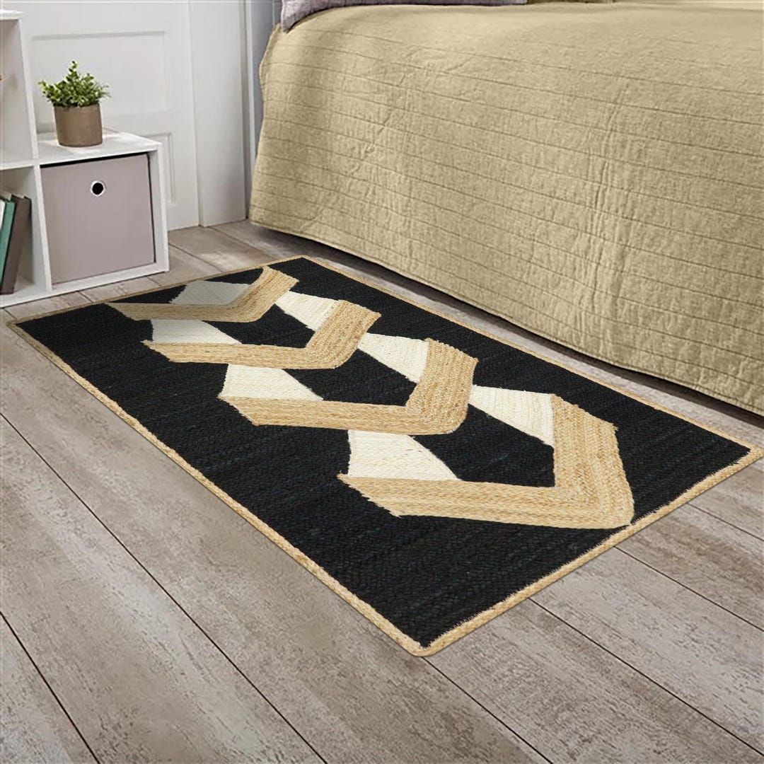 Hand Braided Black & White Jute Rug 2.5x4 Ft Area Rug Living, Dining ...