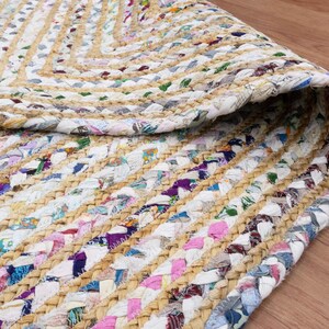 Hand Braided Jute Rug, White Chindi Cotton Rug, Multicolor Hallway Runner Rug, Indoor Rug, Rugs For Living Room, Customize Rug 2x8, 2x10 Ft