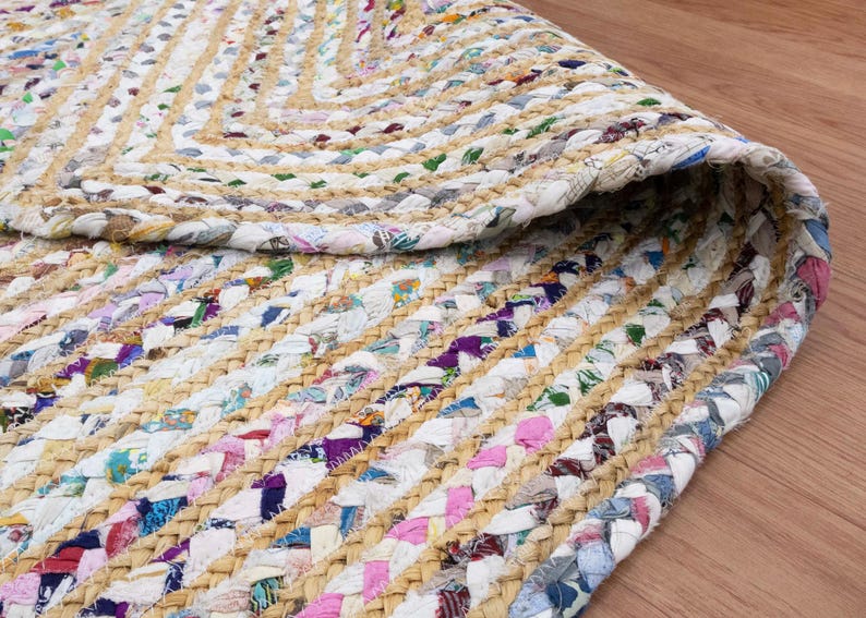 Hand Braided Jute Rug, White Chindi Cotton Rug, Multicolor Hallway Runner Rug, Indoor Rug, Rugs For Living Room, Customize Rug 2x8, 2x10 Ft
