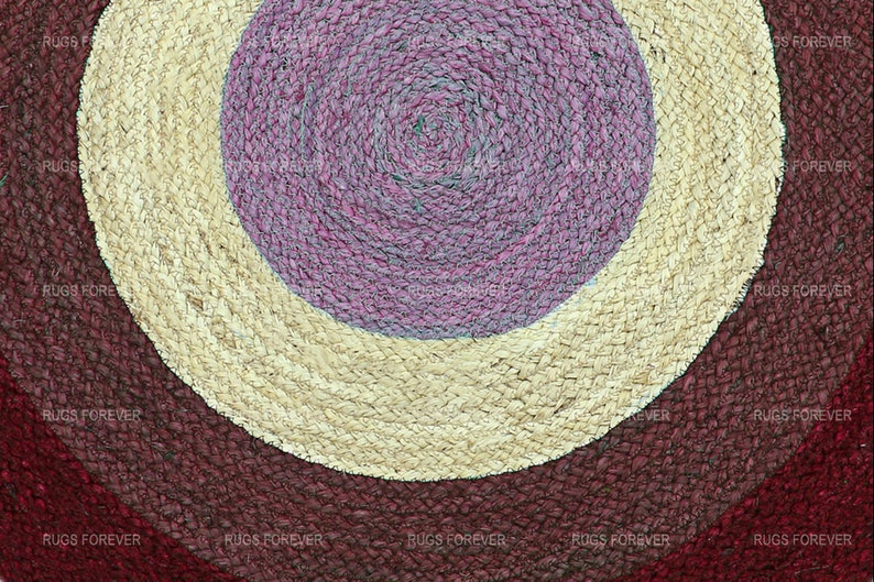 Red Jute Hand Braided Rug Round Area Rug Farmhouse Dining Living Room