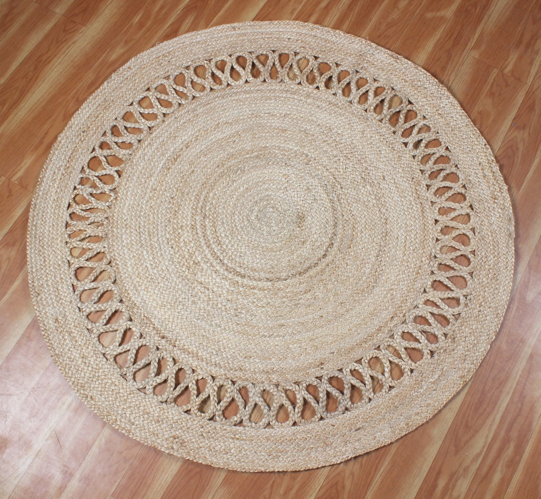 6x6 Feet Hand Braided Jute Rug, Jute Round Rug, Vintage Jute Rug, Eco