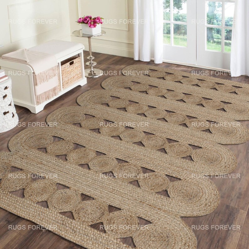 Indian Handmade Rug Beige Jute Rug Area Rugs Living Room Geometric Hand