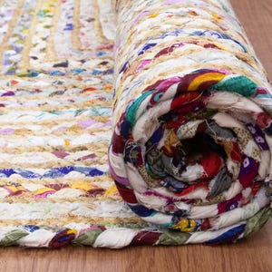 Hand Braided Jute Rug, White Chindi Cotton Rug, Multicolor Hallway Runner Rug, Indoor Rug, Rugs For Living Room, Customize Rug 2x8, 2x10 Ft