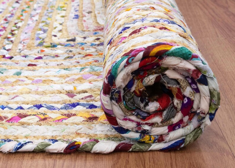 Hand Braided Jute Rug, White Chindi Cotton Rug, Multicolor Hallway Runner Rug, Indoor Rug, Rugs For Living Room, Customize Rug 2x8, 2x10 Ft
