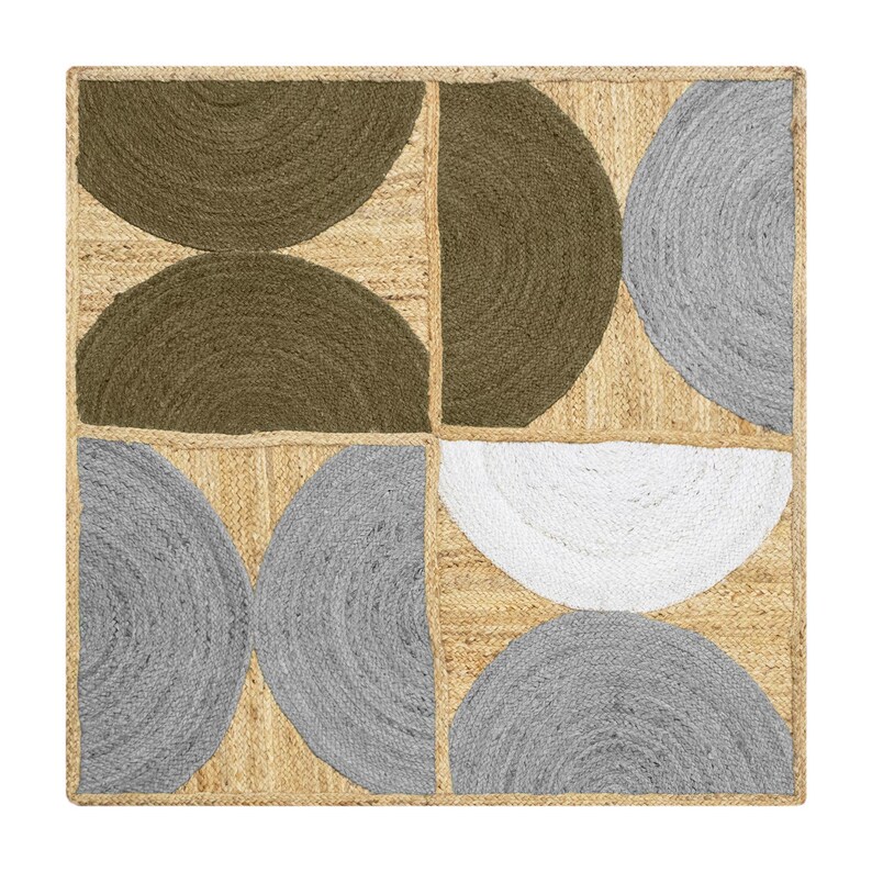 Handwoven Jute Rug, Geometric Circle Pattern, Boho Modern Mid-century ...