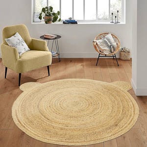 Hand Braided Custom Rug Beige Round Jute Rug Natural Fiber Jute Outdoor Decor Rug Boho Kids Room Decorative Round Carpet 4x4 9x9 12x12 Feet