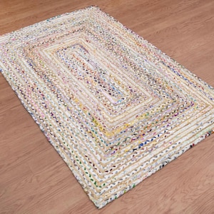 Hand Braided Jute Rug, White Chindi Cotton Rug, Multicolor Hallway Runner Rug, Indoor Rug, Rugs For Living Room, Customize Rug 2x8, 2x10 Ft