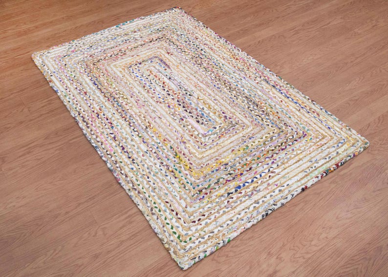 Hand Braided Jute Rug, White Chindi Cotton Rug, Multicolor Hallway Runner Rug, Indoor Rug, Rugs For Living Room, Customize Rug 2x8, 2x10 Ft