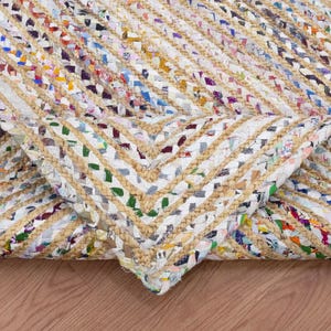 Hand Braided Jute Rug, White Chindi Cotton Rug, Multicolor Hallway Runner Rug, Indoor Rug, Rugs For Living Room, Customize Rug 2x8, 2x10 Ft