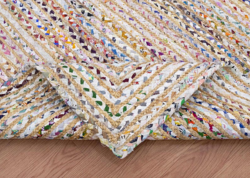 Hand Braided Jute Rug, White Chindi Cotton Rug, Multicolor Hallway Runner Rug, Indoor Rug, Rugs For Living Room, Customize Rug 2x8, 2x10 Ft