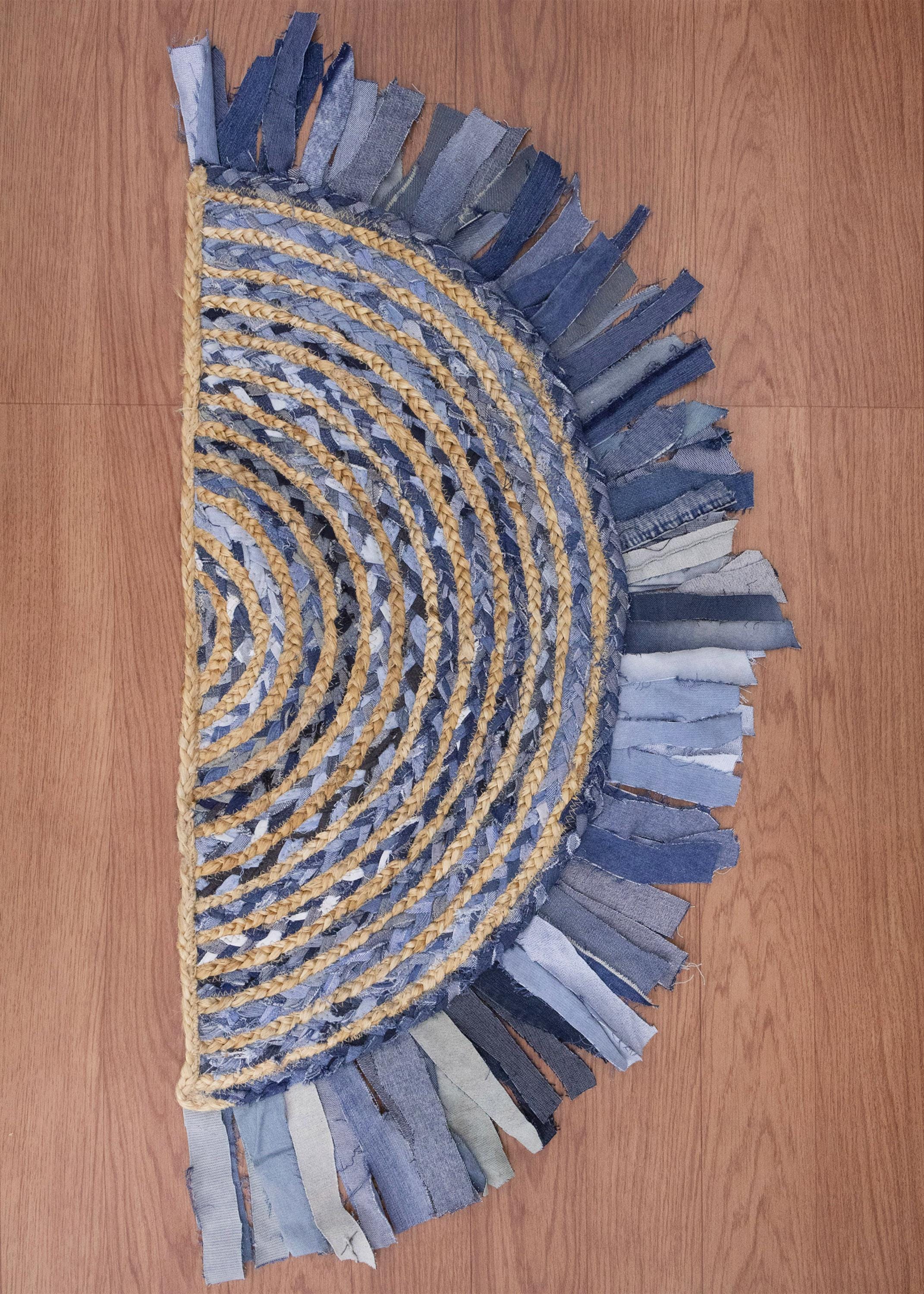 Half Rugs Handmade Braided Jute Half Round Rug, Chindi Cotton Detail - Etsy