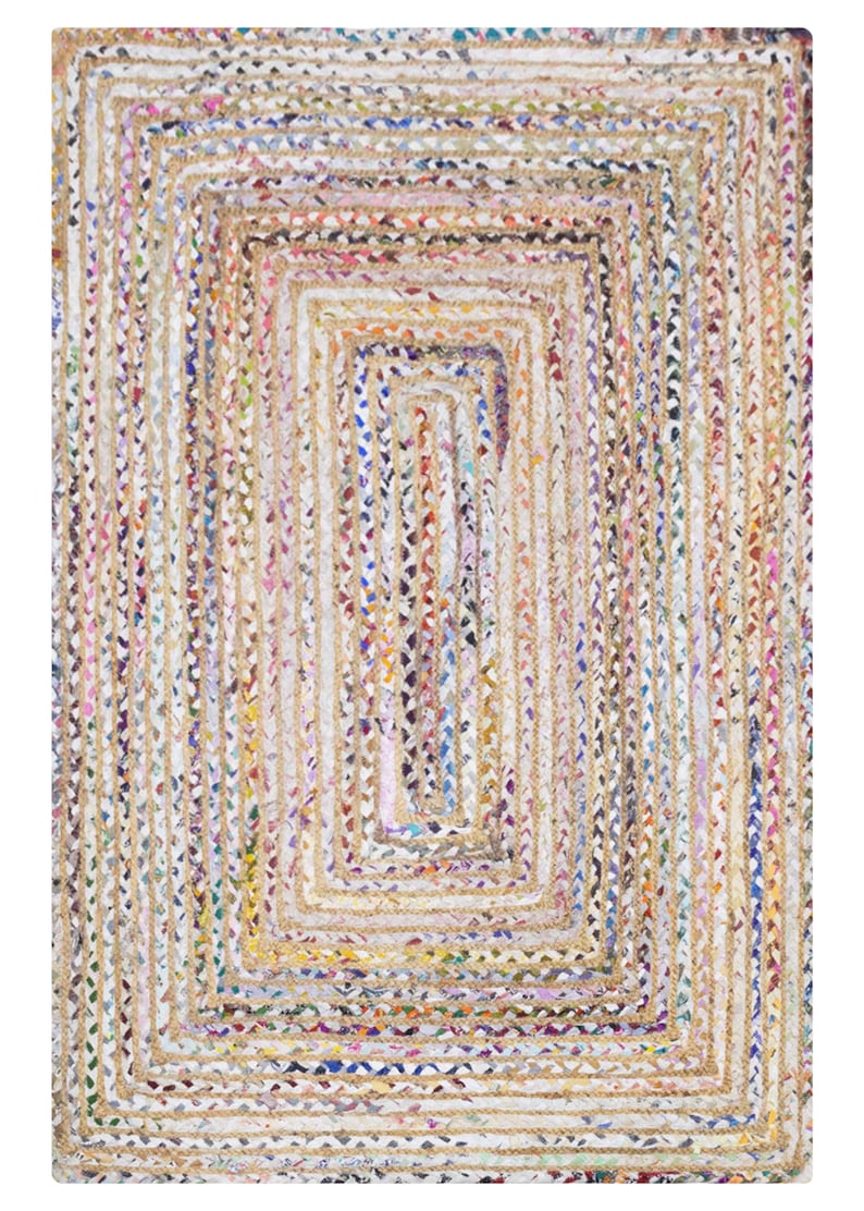 Hand Braided Jute Rug, White Chindi Cotton Rug, Multicolor Hallway Runner Rug, Indoor Rug, Rugs For Living Room, Customize Rug 2x8, 2x10 Ft