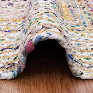 Hand Braided Jute Rug, White Chindi Cotton Rug, Multicolor Hallway Runner Rug, Indoor Rug, Rugs For Living Room, Customize Rug 2x8, 2x10 Ft