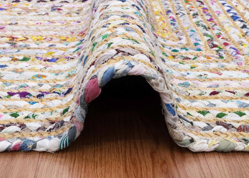 Hand Braided Jute Rug, White Chindi Cotton Rug, Multicolor Hallway Runner Rug, Indoor Rug, Rugs For Living Room, Customize Rug 2x8, 2x10 Ft