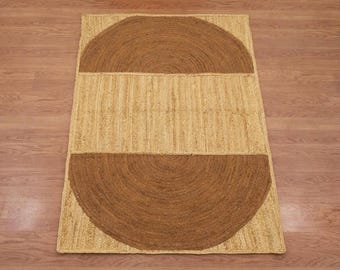 Handmade Braided Jute Rug, Brown Indian Area Rug, Boho Decor