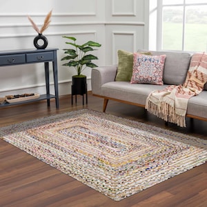Hand Braided Jute Rug, White Chindi Cotton Rug, Multicolor Hallway Runner Rug, Indoor Rug, Rugs For Living Room, Customize Rug 2x8, 2x10 Ft