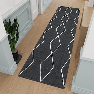 Handmade Black Jute Runner Rug Hallway Stair Runner Rug Braided Kitchen Runner Outdoor Rug Home Décor kilim 2.6x12 3x15 4x12 Feet