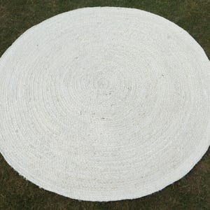 White Round Rugs Handmade Jute Rug Circle Area Rug Hand Braided Jute Rug Yoga Mats Outdoor Patio Boho Rug Custom Size Rug 4x4, 5x5, 6x6 Feet